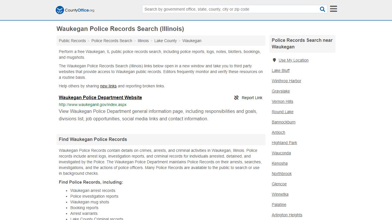 Waukegan Police Records Search (Illinois) - County Office